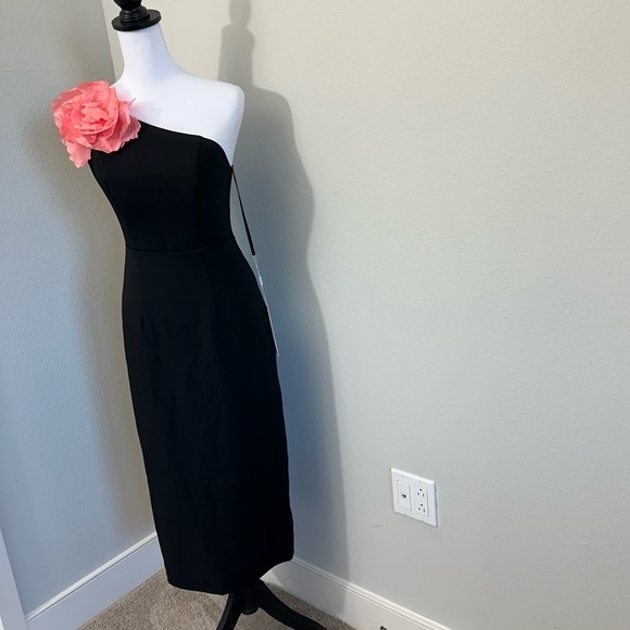 MAC DUGGAL One-Shoulder Floral Appliqué Midi-Dress - Picture 5 of 14